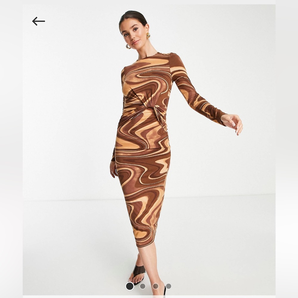ASOS Brown Swirl Midi Dress in Tall